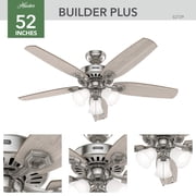 Hunter 52 inch Indoor Ceiling Fan with LED Lights - Ceiling Fan with Pull Chain, For Bedroom or Living Room, Standard Mount, No Remote, 5 Blades, Includes Bulbs - Builder 52729, Brushed Nickel