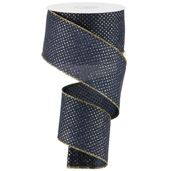 Glitter Micro Dot On Royal Wired Ribbon- Navy Blue Light Gold - 2.5 Inches x 100 Feet