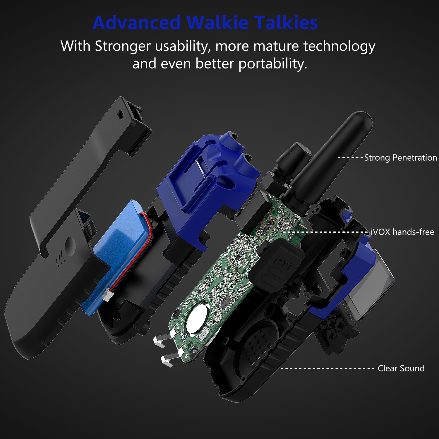 WisHouse K10 Walkie Talkies, 2 Pack Blue photo 3
