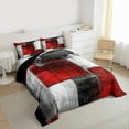 thumbnail image 3 of Manfei Modern Geometeic Square Bedding Comforter Set,Abstract Plaid Twin Comforter Sets,Red Gray White Bedding Set For Teens,Breathable Home Decor Reversible,2pcs, 3 of 8