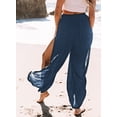 thumbnail image 7 of Asyoly Womens Elastic High Waist Split Thigh Wide Leg Wrap Beach Cover up Pants with Tassel, 7 of 7