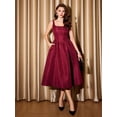 thumbnail image 6 of Burgundy Vintage Jacquard Fit & Flare Midi Dress With Pockets Elegant Party Holiday Dress, 6 of 7