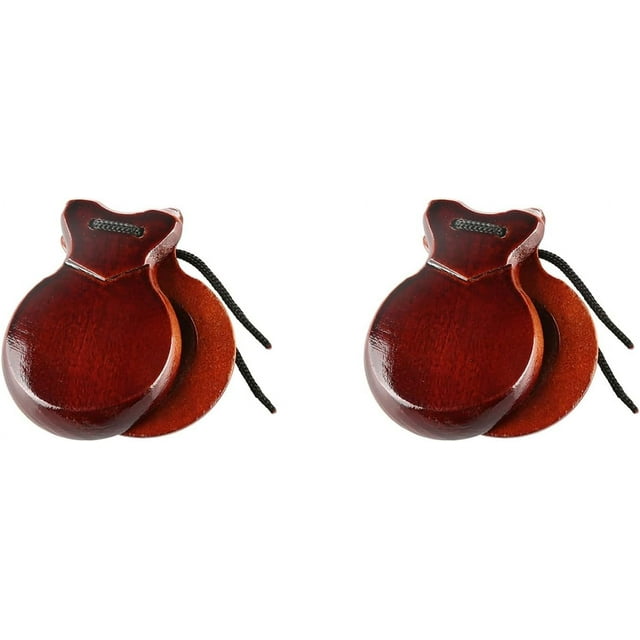 Wood Spanish Castanets with String 2pcs Traditional Flamenco Dance Hand Clapper Orff Music Instrument for Beginners