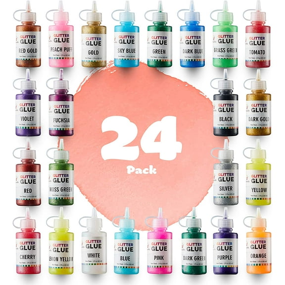 Glitter Glue (Value Pack - 24 Colors) | Washable Glittery Art Glue | Essential Slime Supplies for Slime Making and Arts & Crafts Projects | Non-Toxic & Safe for Kids