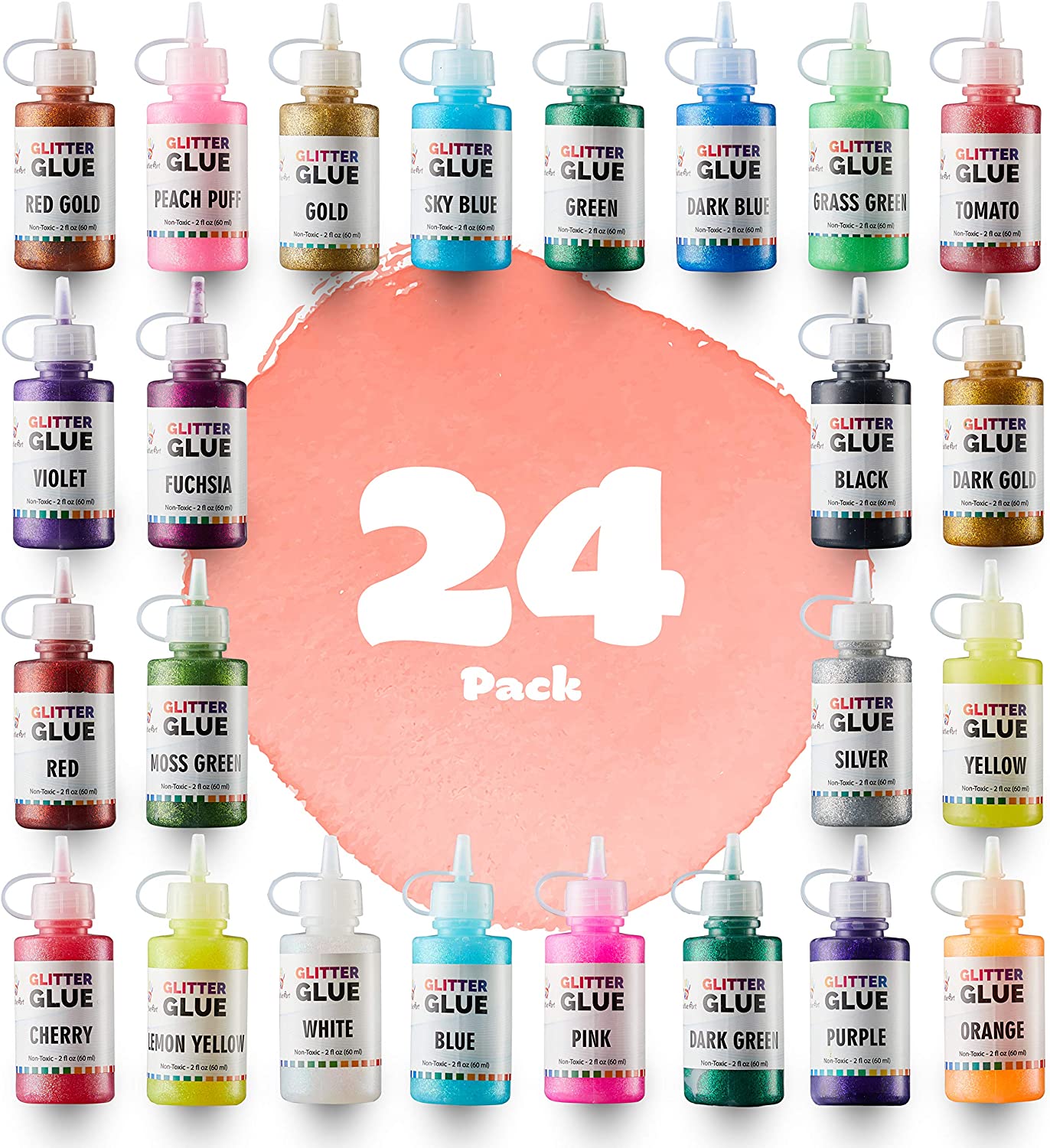 Glitter Glue (Value Pack - 24 Colors) | Washable Glittery Art Glue | Essential Slime Supplies for Slime Making and Arts & Crafts Projects | Non-Toxic & Safe for Kids