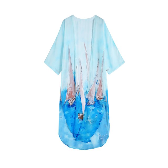 Kimono de playa con estampado Floral de chifón para mujer, cárdigan largo, chal, manga 3/4, cubierta suelta