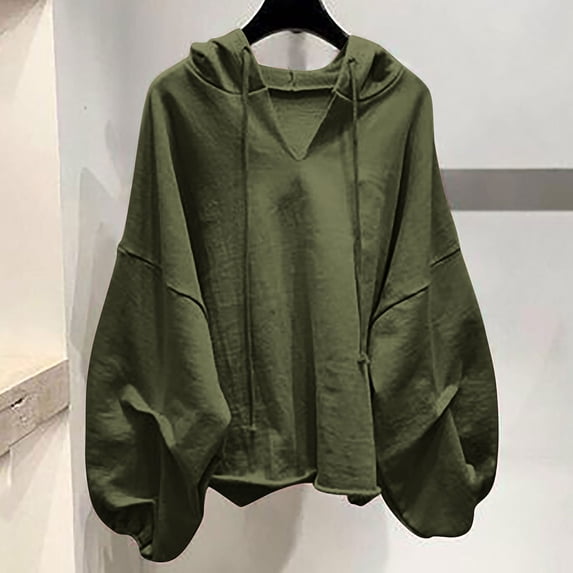 Wlynlyn Oversized Sweatshirt for Women V Neck Hoodies Long Sleeve Shirts Fall Casual Dropped Shoulder Fashion Outfits (X-Large,Army Green)