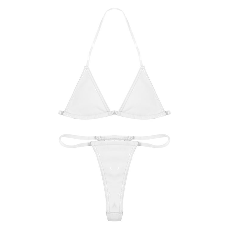 YiZYiF Womens Clear Straps Swimwear Micro Triangle Bra with Thong Bikini Set