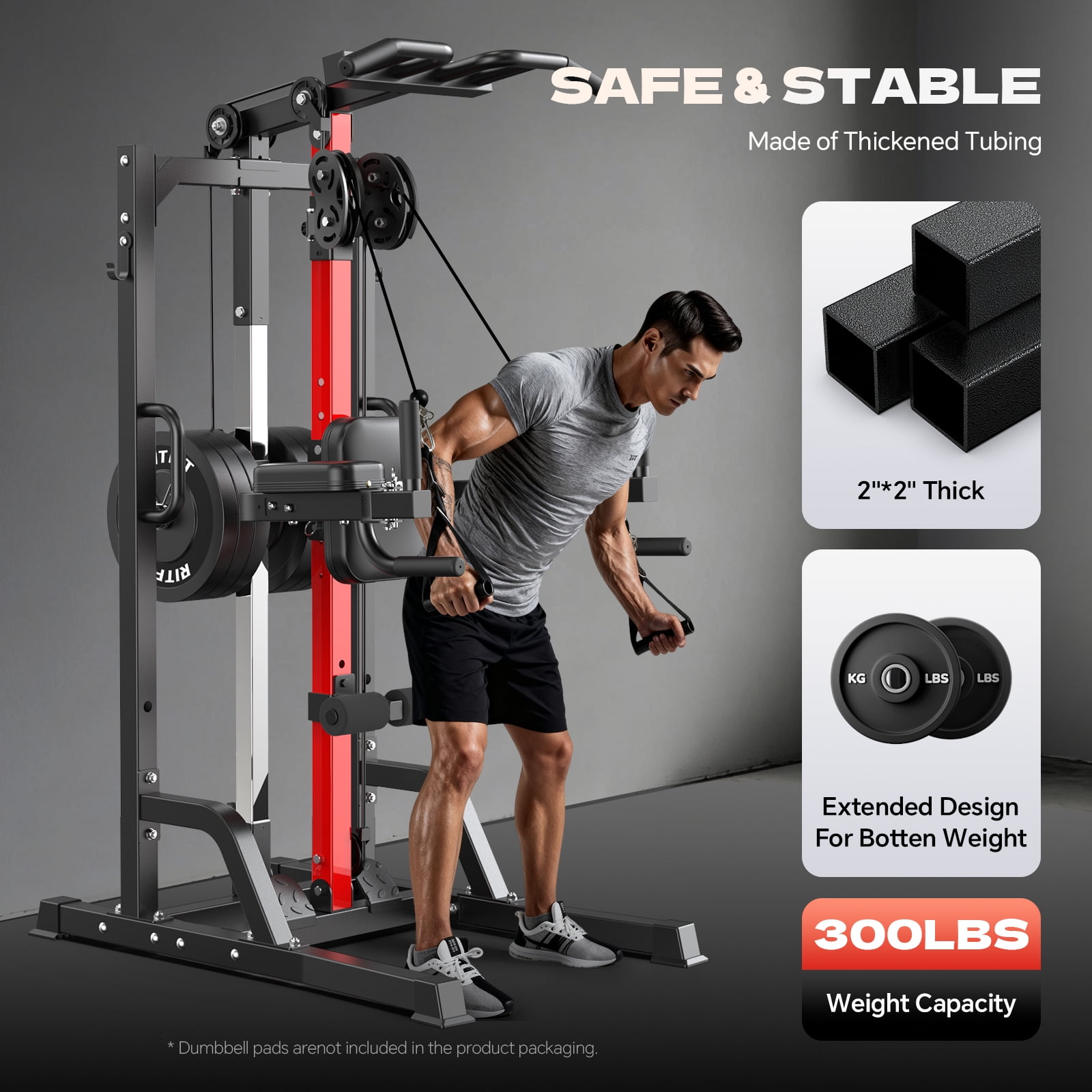 JKANGFIT Home Gym Cable Machine - High/Low Pulley System for Lat Pulldown, Row & Back Workout, with Leg Support | All-in-One Strength Training Equipment for Home Gym