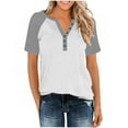 thumbnail image 4 of Timegard Womens Summer Tops Drop Shoulder Button Notch V Neck Shirts Casual Color Block Comfy Blouse, 4 of 8