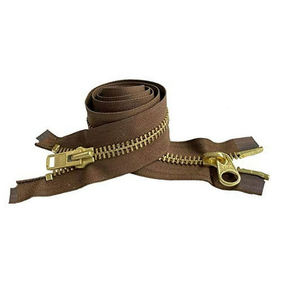 YKK #10 Extra Heavy Duty Brass Light Brown Parka"2-Way" Dual Separating Jacket Zipper - Color: Light Brown #568 - Made in The United States (1 Zipper Per Pack) (36" Inches)