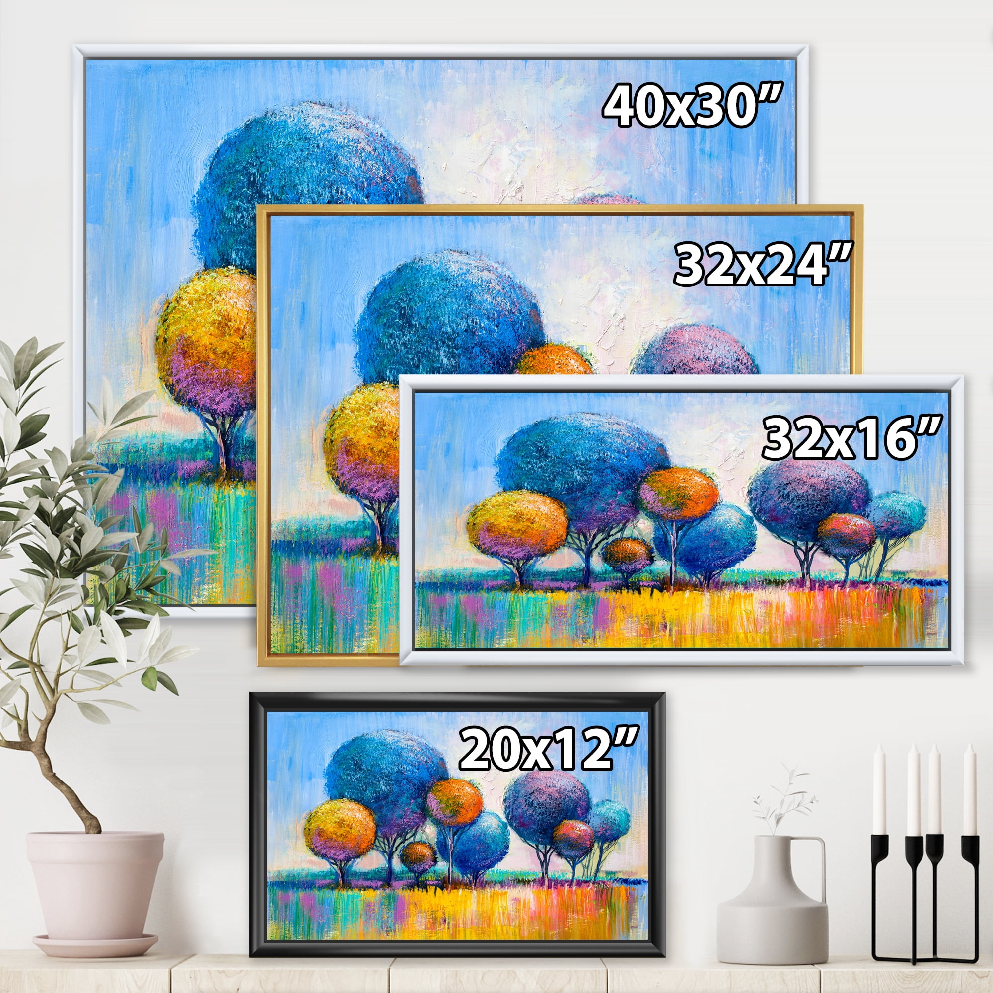 Designart 'Autumn Colorful Fantasy Trees IV' Modern Framed Canvas Wall Art Print