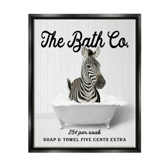 Stupell Industries Bubble Bathtub Zebra Animals & Insects Painting Black Floater Framed Art Print Wall Art, 17 x 21