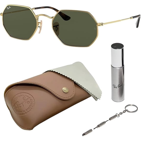 Ray-Ban RB3556N OCTAGONAL CLASSIC Square-Round Shaped Non-Polarized Sunglasses for Men & Women - Includes Official RAYBAN Eyewear Kit - Ideal Formal & Casual Wear Sunglasses - G-15 Green Lens