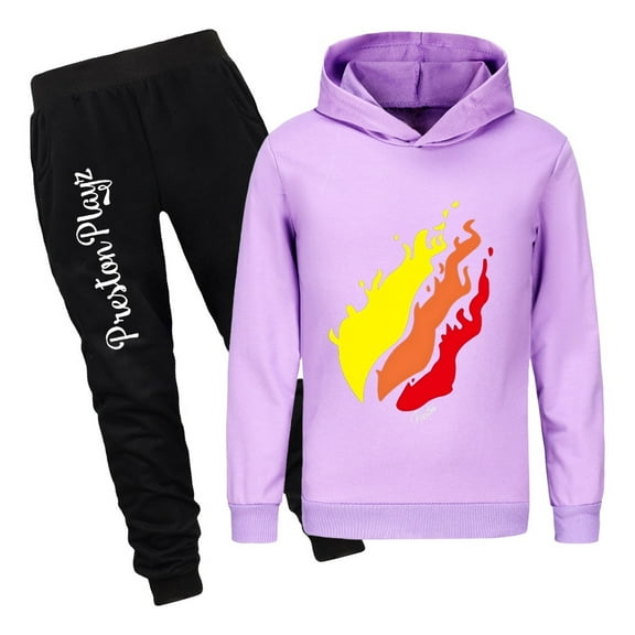 Preston Playz Kids Hoodie and Pants Set Boys Girls 2 Piece Flame Pullover and Joggers Outfit Game Clothing for School Play Gifts