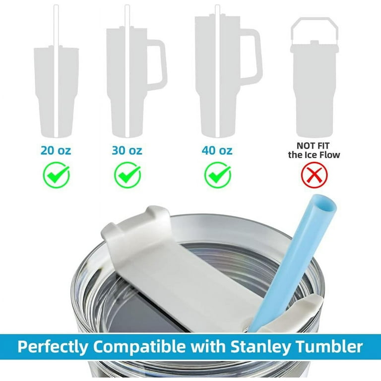 6 PCS Straws Replacement with 6PCS Funny Straw Cover Caps have Flowers,  Cows, Poop, Cats,Ghosts and other styles for Stanley Adventure Quencher  Tumblers, 12 Inch Straws For Stanley 2.0 30oz&40oz Tumbler, Straw