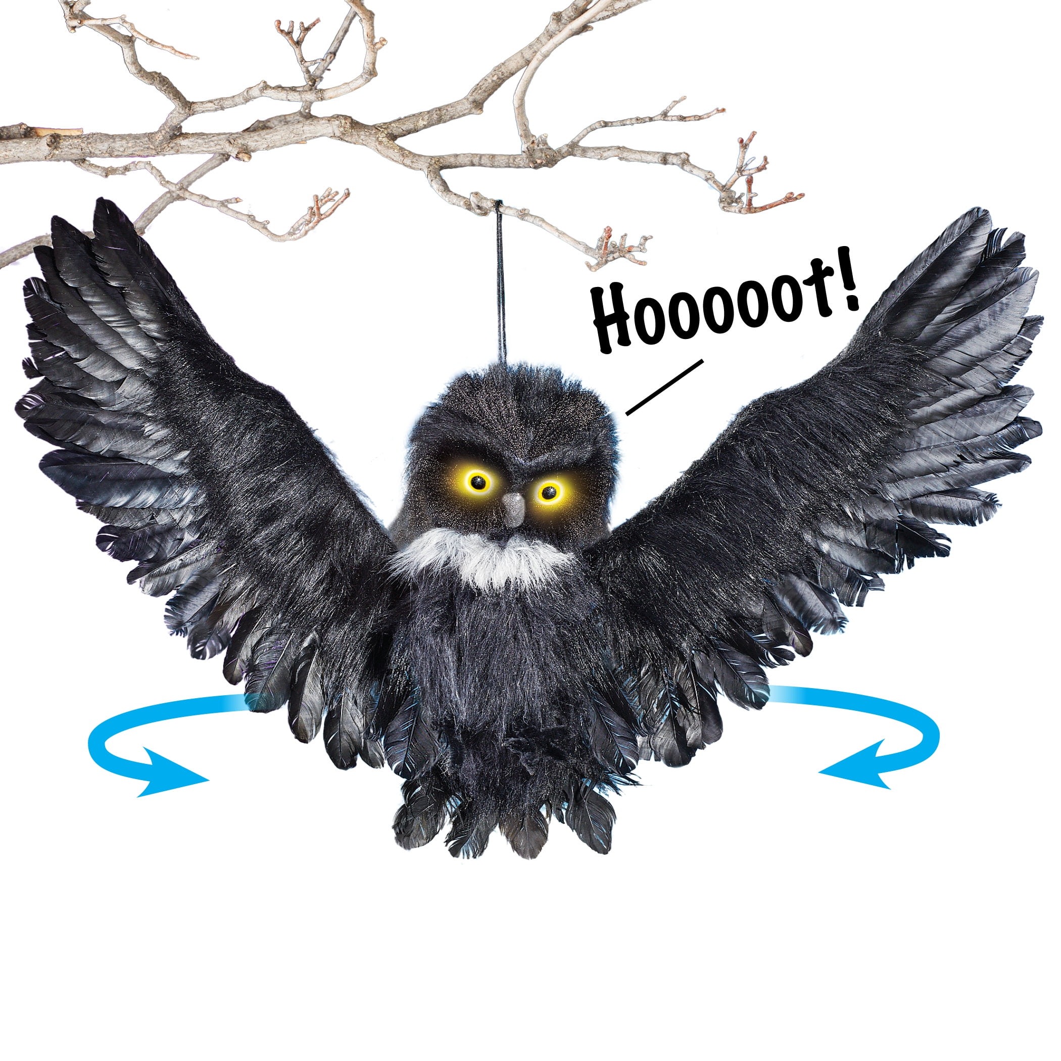 Noise Activated Animated Realistic Flying Owl Flaps Its Wings and Eyes