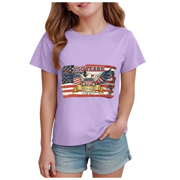TOWED22 Kid 4th of July T-Shirts Boys Girls American Flag Shirt Patriotic Top Short Sleeve Tees(Light Purple,1-2 Y)