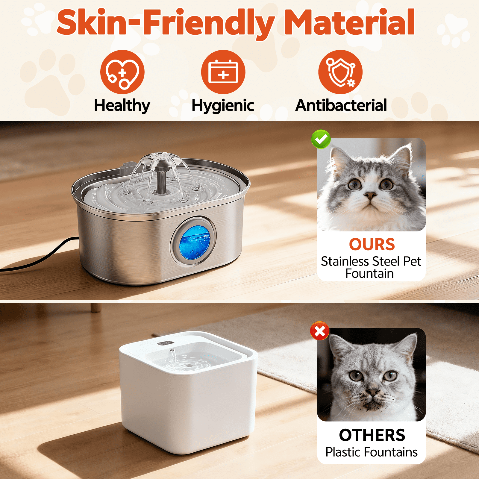 Cat Water Fountain Stainless Steel, YUWENUS 108oz/3.2L Pet Fountain with Water Level Window,Automatic Water Dispenser for Cats and Dogs, Electric Drinking Bowl Suitable for Multiple Pets, Silver