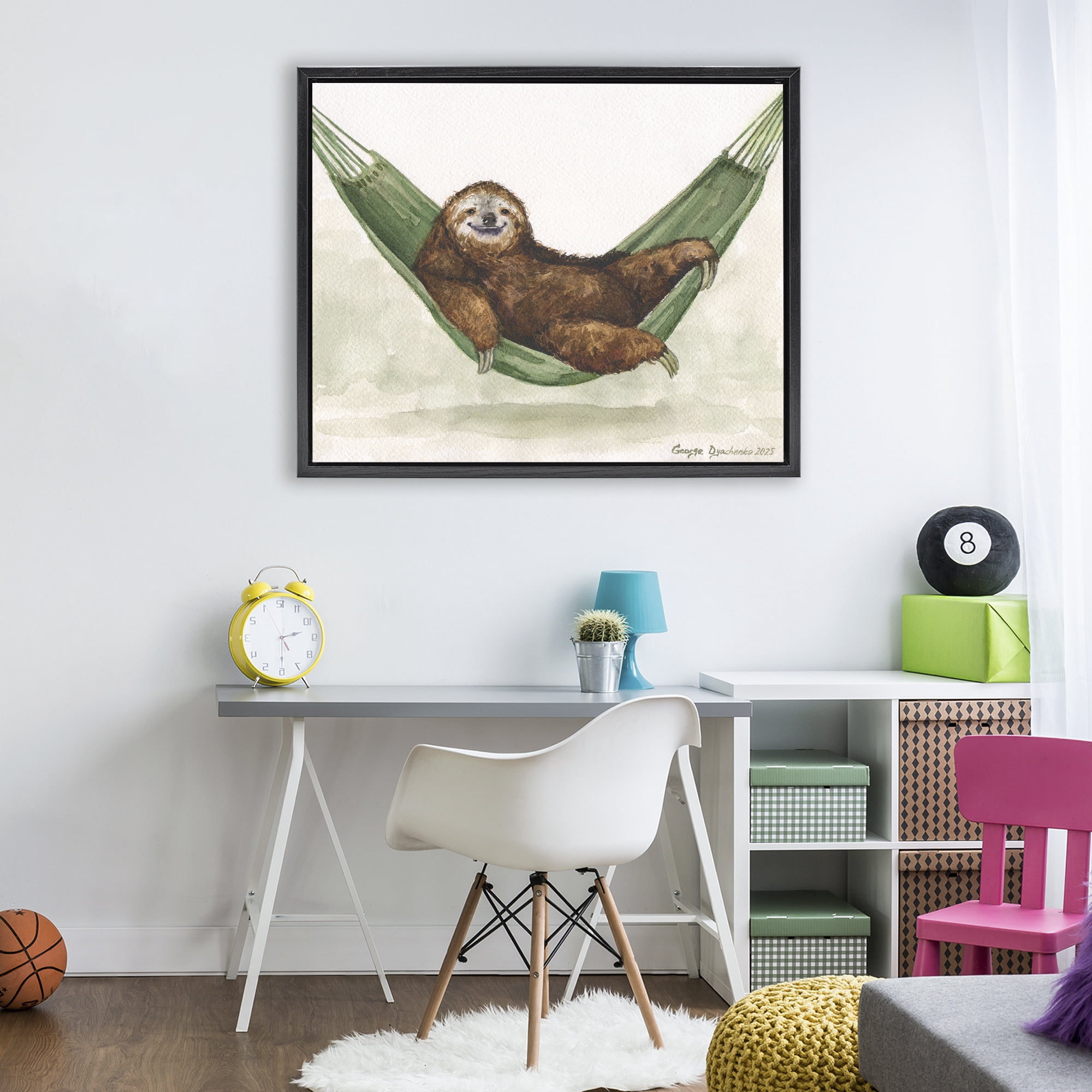 Stupell Industries Sloth On The Hammock Black Framed Floater Canvas Wall Art, design by George Dyachenko