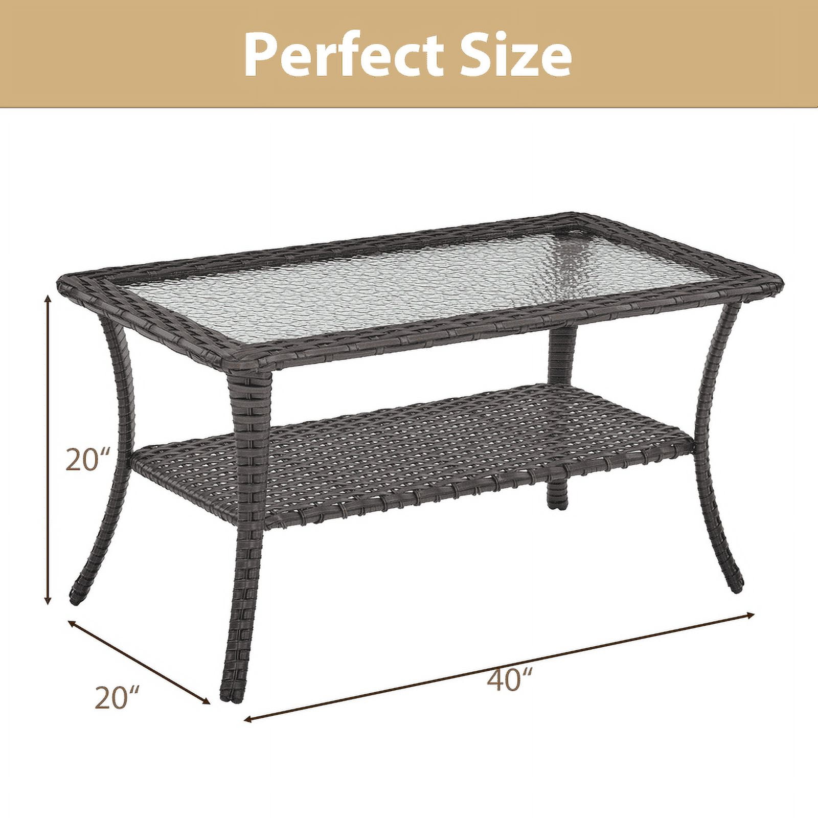 PARKWELL Storage and Easy to Assemble Steel and Wicker Coffee Table, Brown
