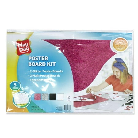 Pen + Gear 4Pk Glitter Poster Boards + Stencil Sheet