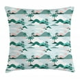 thumbnail image 1 of Hawaii Throw Pillow Cushion Cover, Pastel Tones Palm Trees and Beach Hills Paper Cut Style, Decorative Square Accent Pillow Case, 16" X 16", Pale Teal Blush Hunter Green Baby Blue, by Ambesonne, 1 of 2