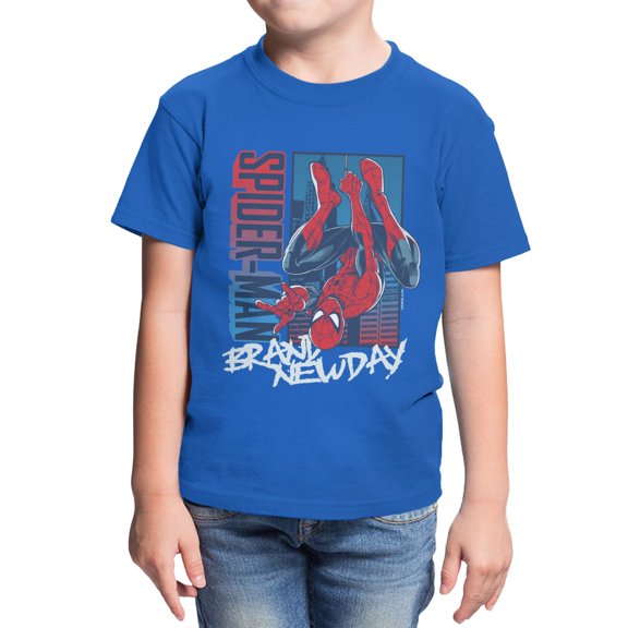 Marvel Spider-Man Brand New Day Youth Spidey Color Grade Hang T-Shirt (Royal, XS-XL)