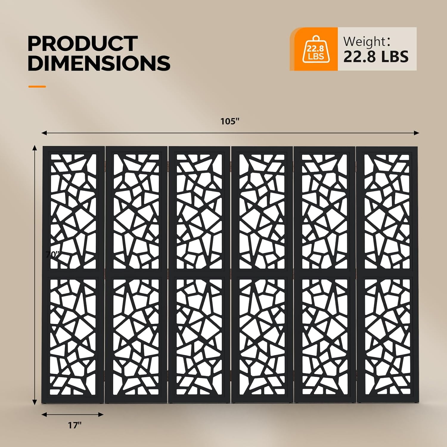 VINGLI 70'' H Room Divider, Non-Woven Fabric Privacy Screen, Indoor Partition Wall Dividers, Freestanding Hinged Space Separator with Modern Unique Pattern