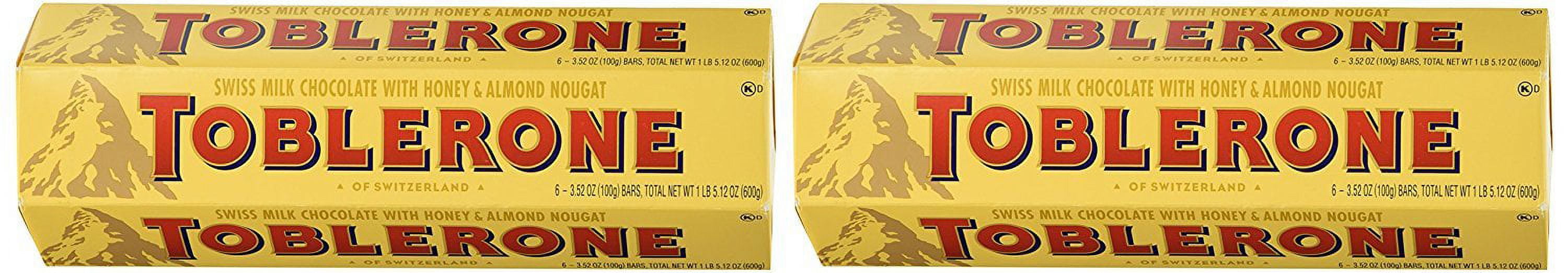 toblerone ( 2 pack )6-3.52oz ( 12 total bars ) of each of swiss milk chocolate with honey & almond nougat