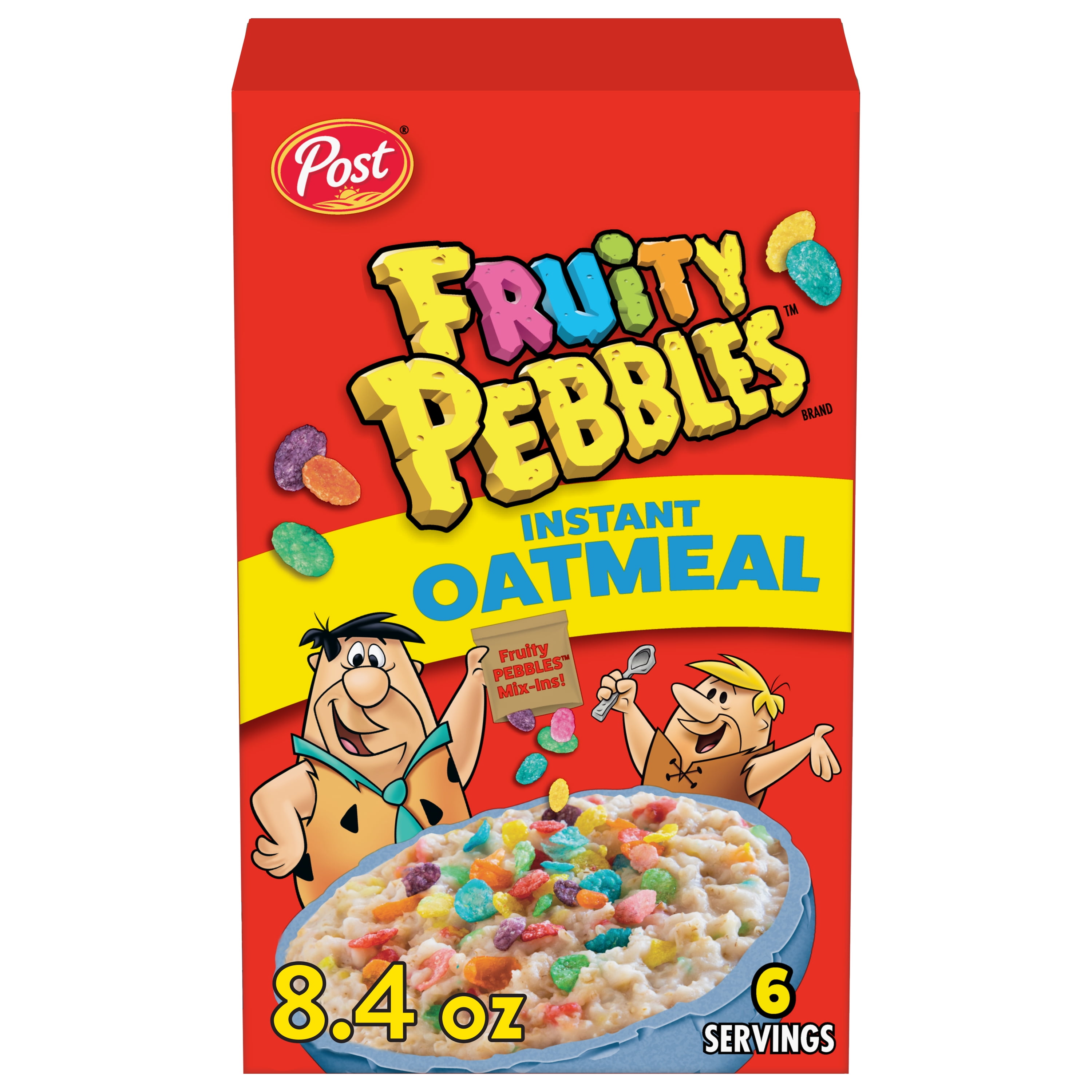 New Post Fruity PEBBLES Instant Oatmeal for Kids, 6 Oatmeal Packets, 8.4oz