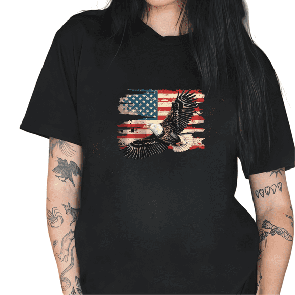 Cozymy Women's 4th of July Distressed American Flag Bald Eagle Graphic Short Sleeve Crewneck Casual Loose T-Shirt S-5XL