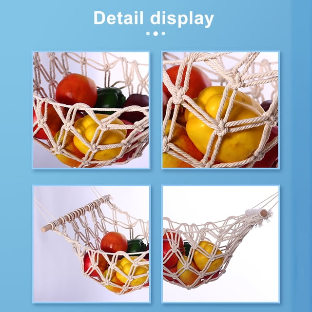 Pompotops Home Kitchen Fruit Hanging Basket Wind Cotton Rope Hand-woven Vegetable And Fruit Net Pocket Clearance