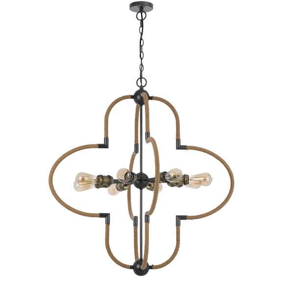Cal Lighting 60W x 8 Tahoka metal chandelier with burlap wrapped frame