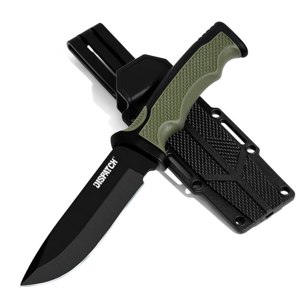 Dispatch 4.2" Hunting Knife, Survival Knife, Fixed Blade Camping Knife with KSheath, Rubber ABS
