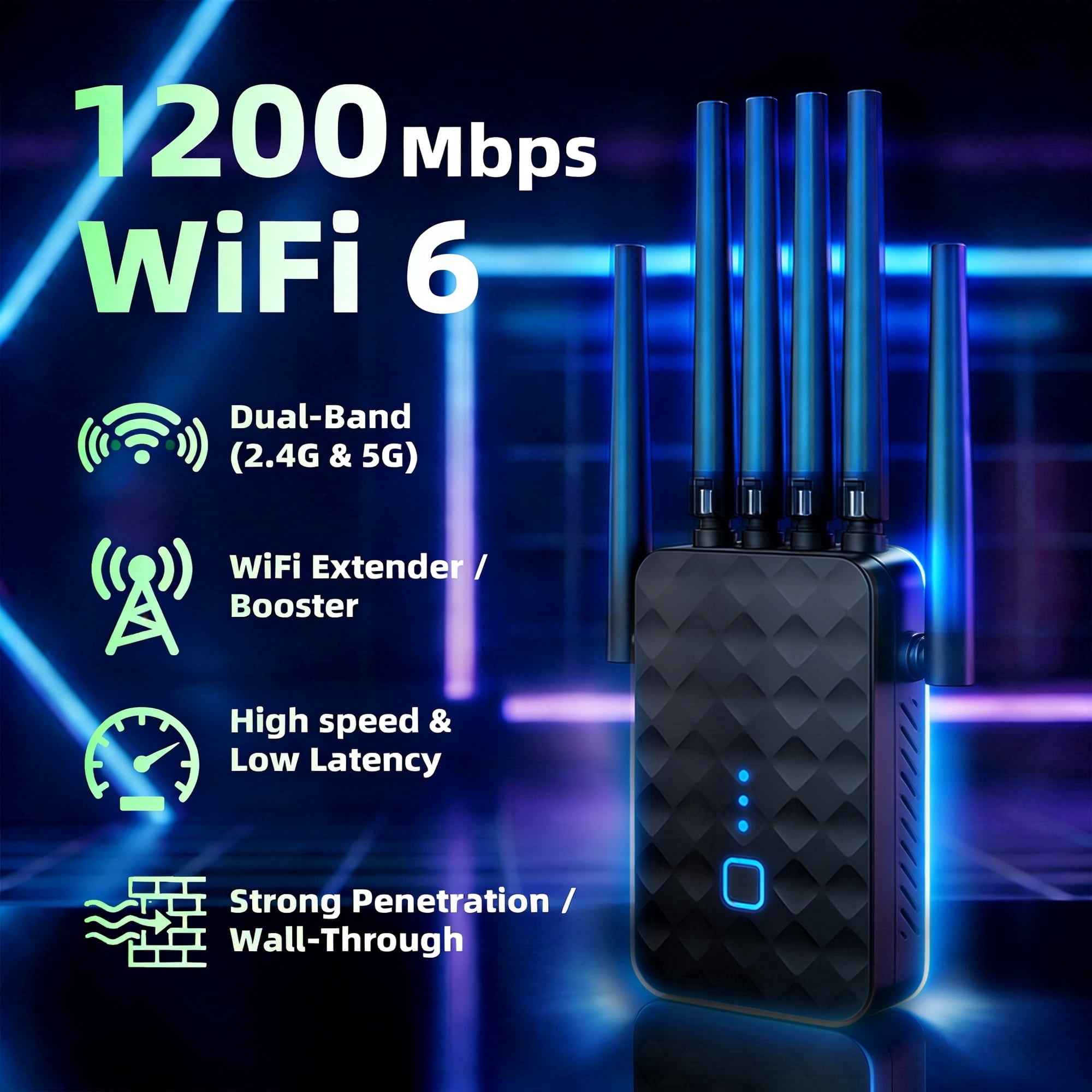 Ourlife 2026 6-Antenna Dual Band Wifi Range Extender, 2.4GHz & 5GHz Signal Booster Repeater with 1200Mbps Speed, Wall-Through WiFi Amplifier, Ethernet Port, Repeater & AP Mode (Black).