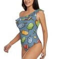 thumbnail image 3 of Yiaed Fruit Ice Cream Print Women One Piece Swimsuits Tummy Control One Shoulder Bathing Suits Pattern Ruffle Swimwear-Large, 3 of 8
