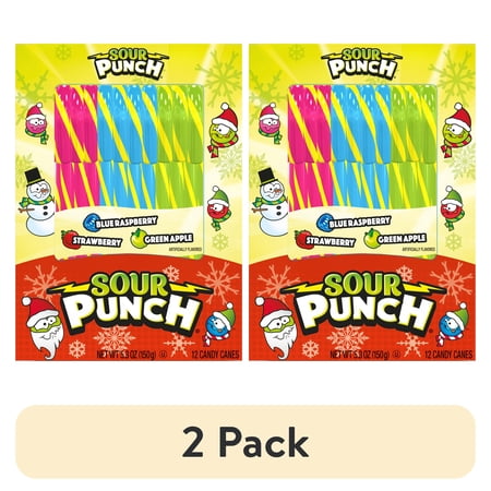 (2 pack) Spangler Sour Punch Christmas Candy Canes Stocking Stuffers, 12 Count