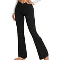 thumbnail image 2 of ValueVibe Womens Flare Yoga Pants with Pockets V Cross Waist Bootcut Pants Tummy Control Workout Leggings, Black L, 2 of 7
