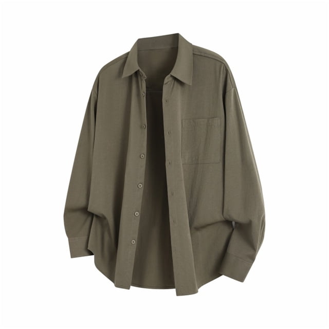 pstuiky camisas de hombre de manga larga, Camiseta de manga larga con botones y cuello vuelto de color liso para hombre Tops de talla grande para hombre m