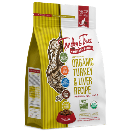 Tender & True Organic Turkey & Liver Recipe Dry Cat Food, 7 lb bag