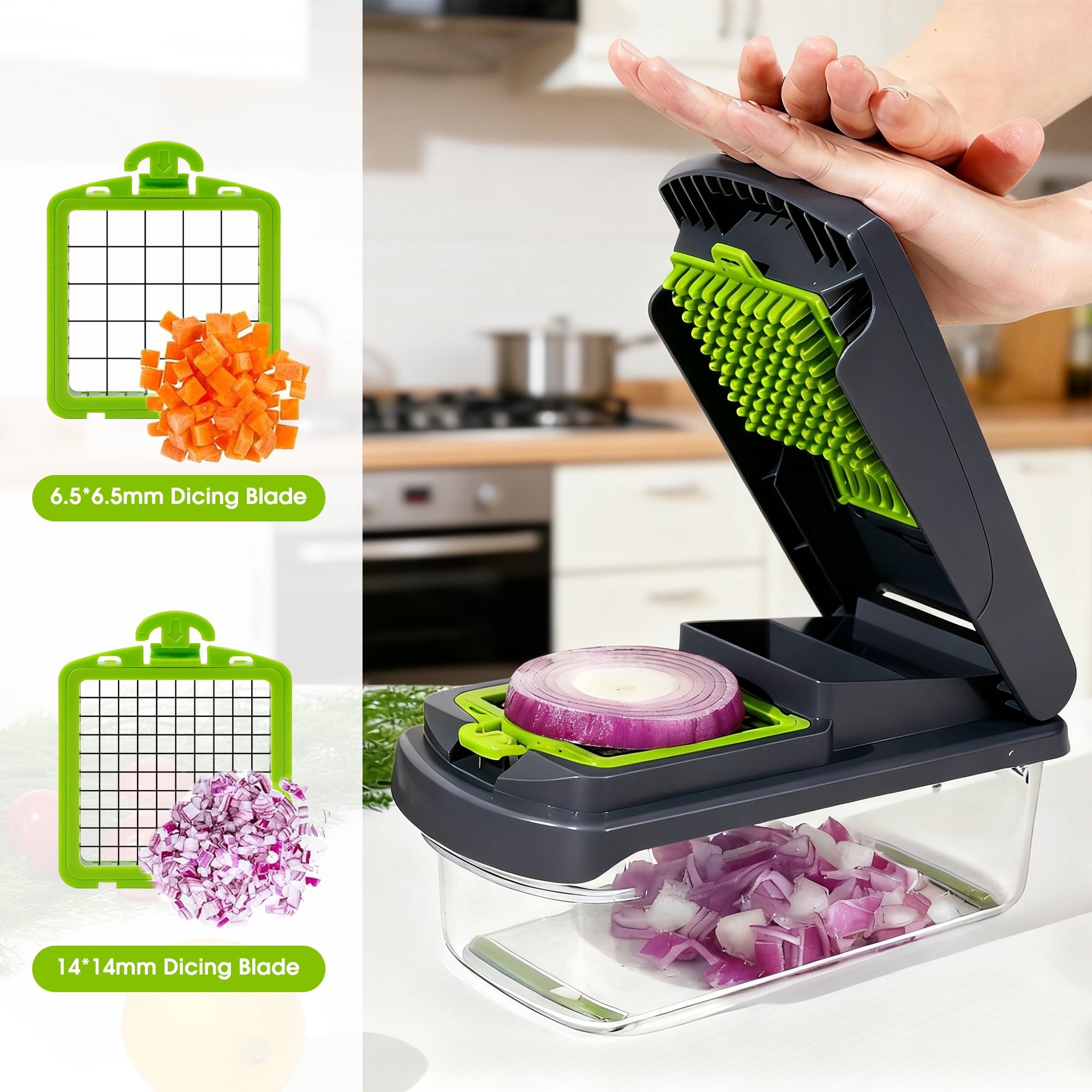 GARITIN Vegetable Chopper with Container, Onion Veggie Food Chopper for Kitchen, Chopped Carrots Potato Slicer Manual Hand, Gray
