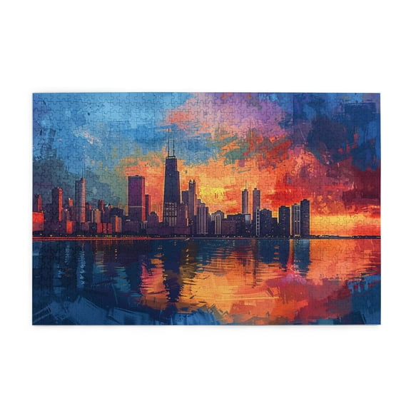 1000 PCS 1000 Piece Puzzle For Adults Dusk Chicago,Charm Landscape Dusk Wooden Puzzle,Stunning Artwork Of Adults,Great For Relaxation And Display For Puzzle Enthusiasts,Gift For Landscape Enthusiast