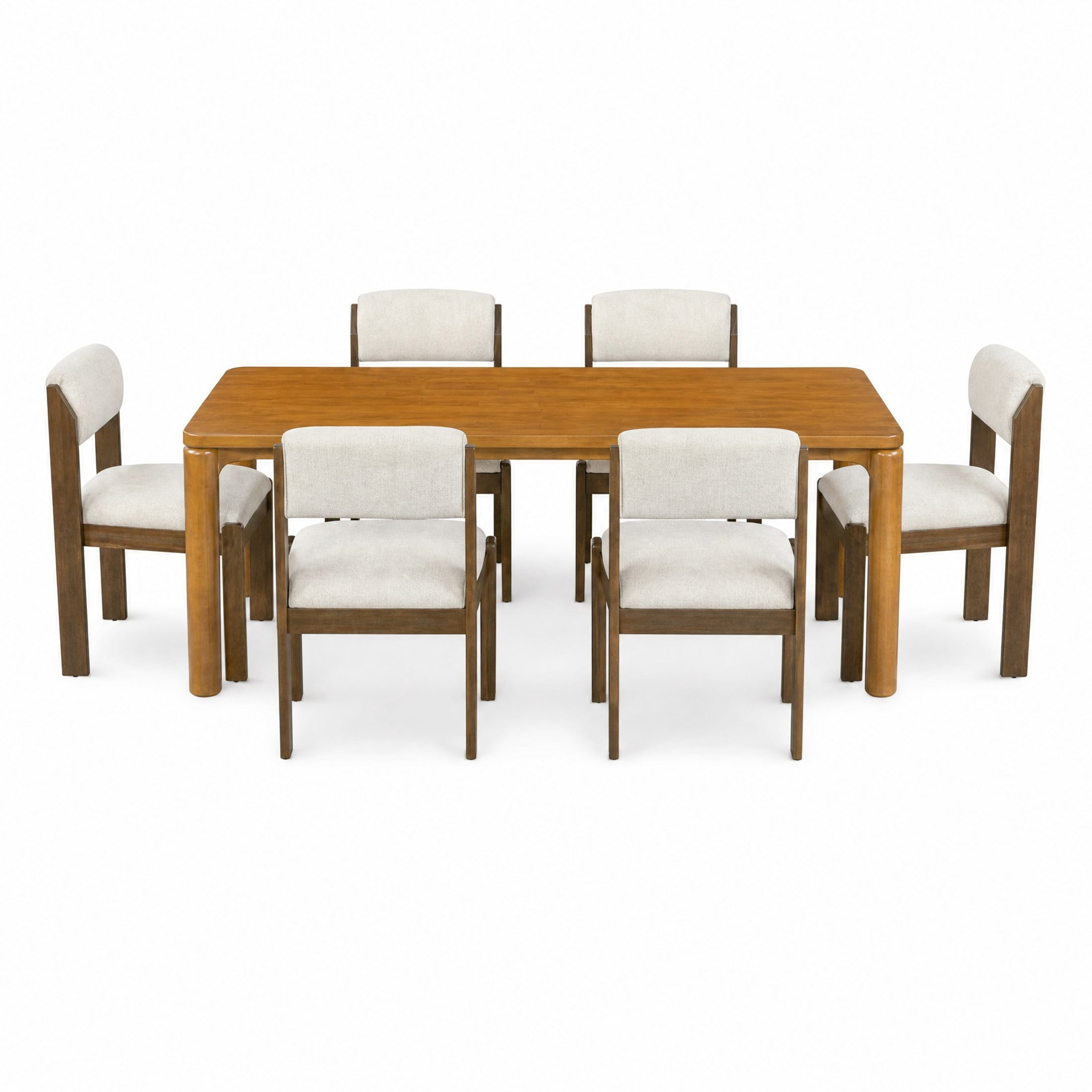 Christopher Knight Home 7-Piece Modern Dining Set, 70" Wood Table and Armless Chairs, Walnut+Beige