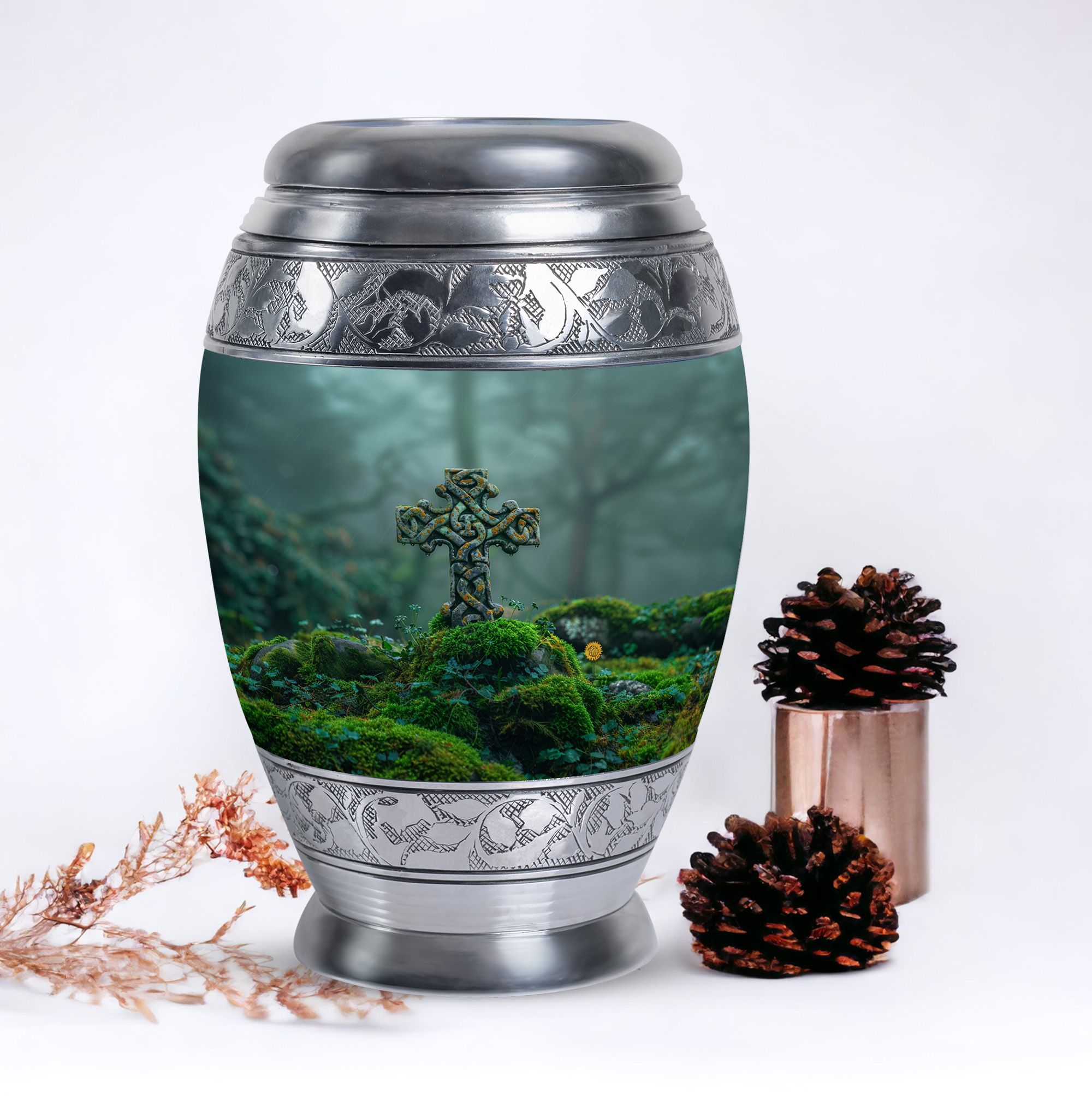 Mossy Solace Large Cremation Urns For Human Ashes Adult Male, Funeral Urns For Adult Ashes Men, Decorative Urns For Ashes, Burial Urns For Adult Human Ashes, Memorial Urn 10 Inch
