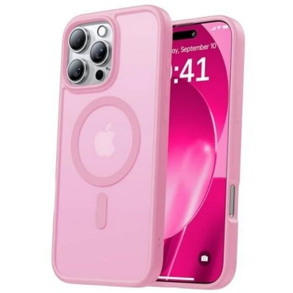 For Apple iPhone 16 Pro Max Phone Case - Magnetic MagSafe Compatible, Military-Grade Drop Protection, Slim Shockproof Cover, Translucent Matte Finish (Pink)