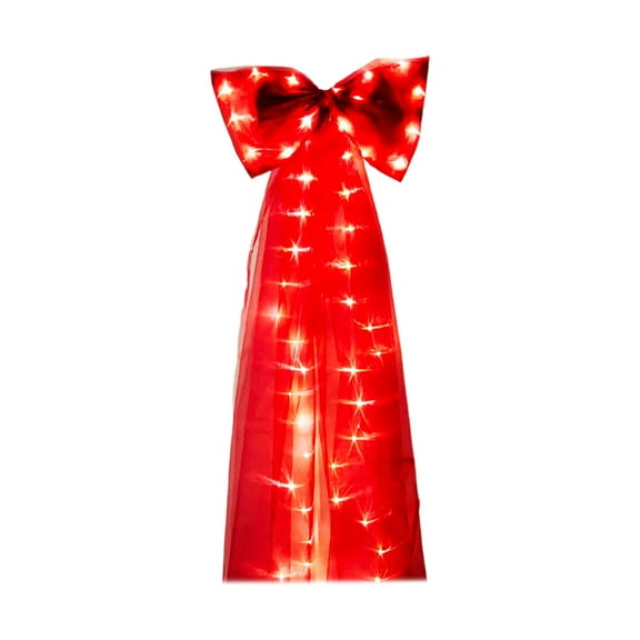 Red Led Lighted Oversized Mesh Bow Christmas Decoration - Battery Operated Glowing Bow For Indoor Outdoor Tree Decor