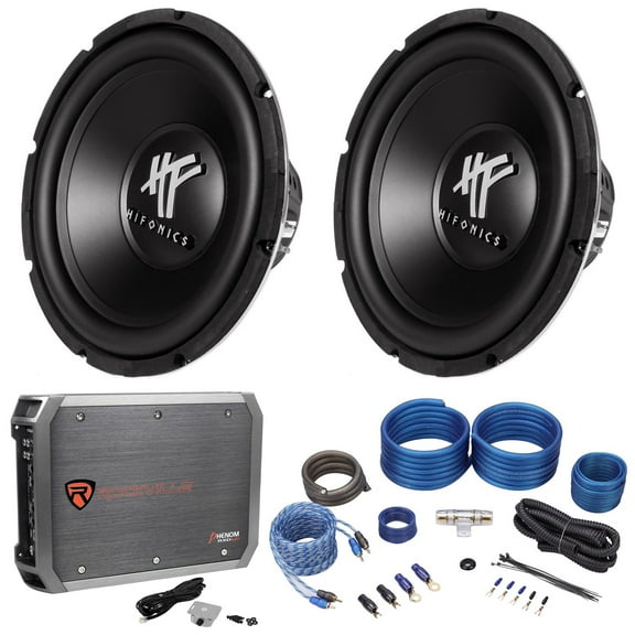 (2) Hifonics HFX12D4 12" 1600w Dual 4-Ohm Car Subwoofers Mono Amplifier Amp Kit