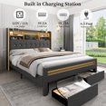 thumbnail image 3 of SIBEDS Bed Frame with Bookcase Storage Headboard and 2 Drawers Linen Gray Upholstered Tufted Wingback Beds, Queen, 3 of 8