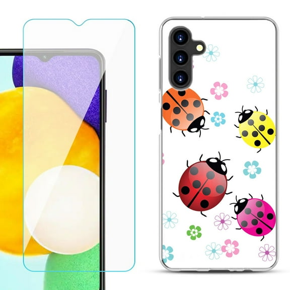 Slim-Fit TPU Fashion Phone Case for Samsung Galaxy A13 5G, with Tempered Glass Screen Protector, by OneToughShield ® - Ladybug
